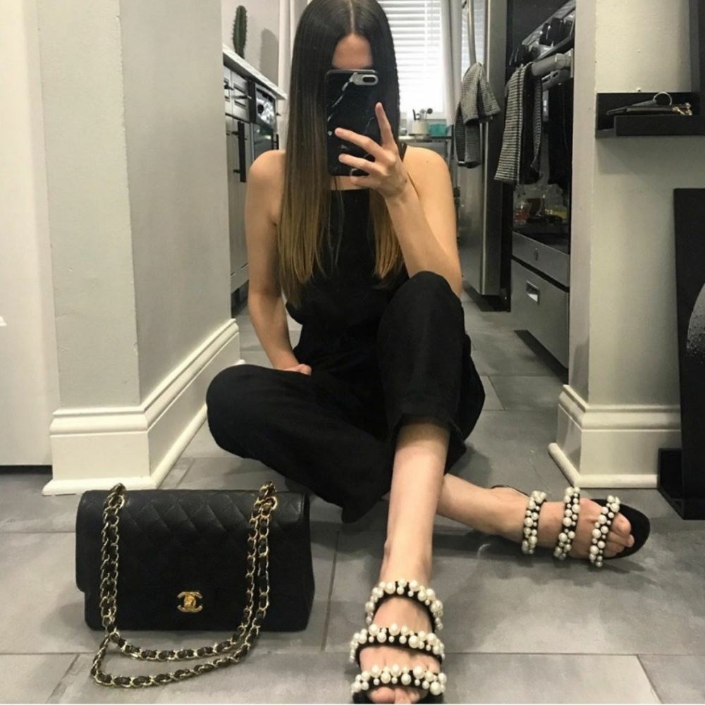 NWT Zara Flat Sandals with pearl embellished straps
